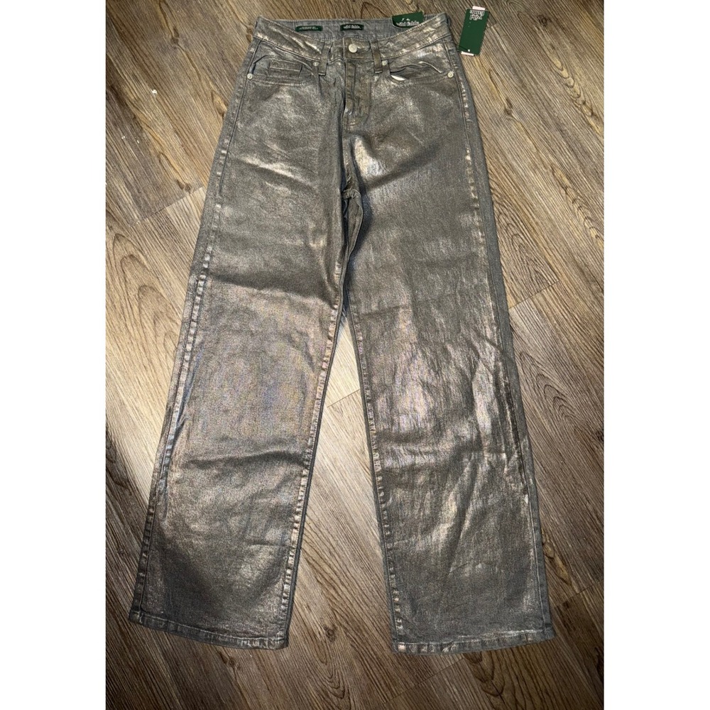 Wild Fable‎ High Rise Baggy Wide Leg Shiny Jeans Silver Metallic Size 2/31.5